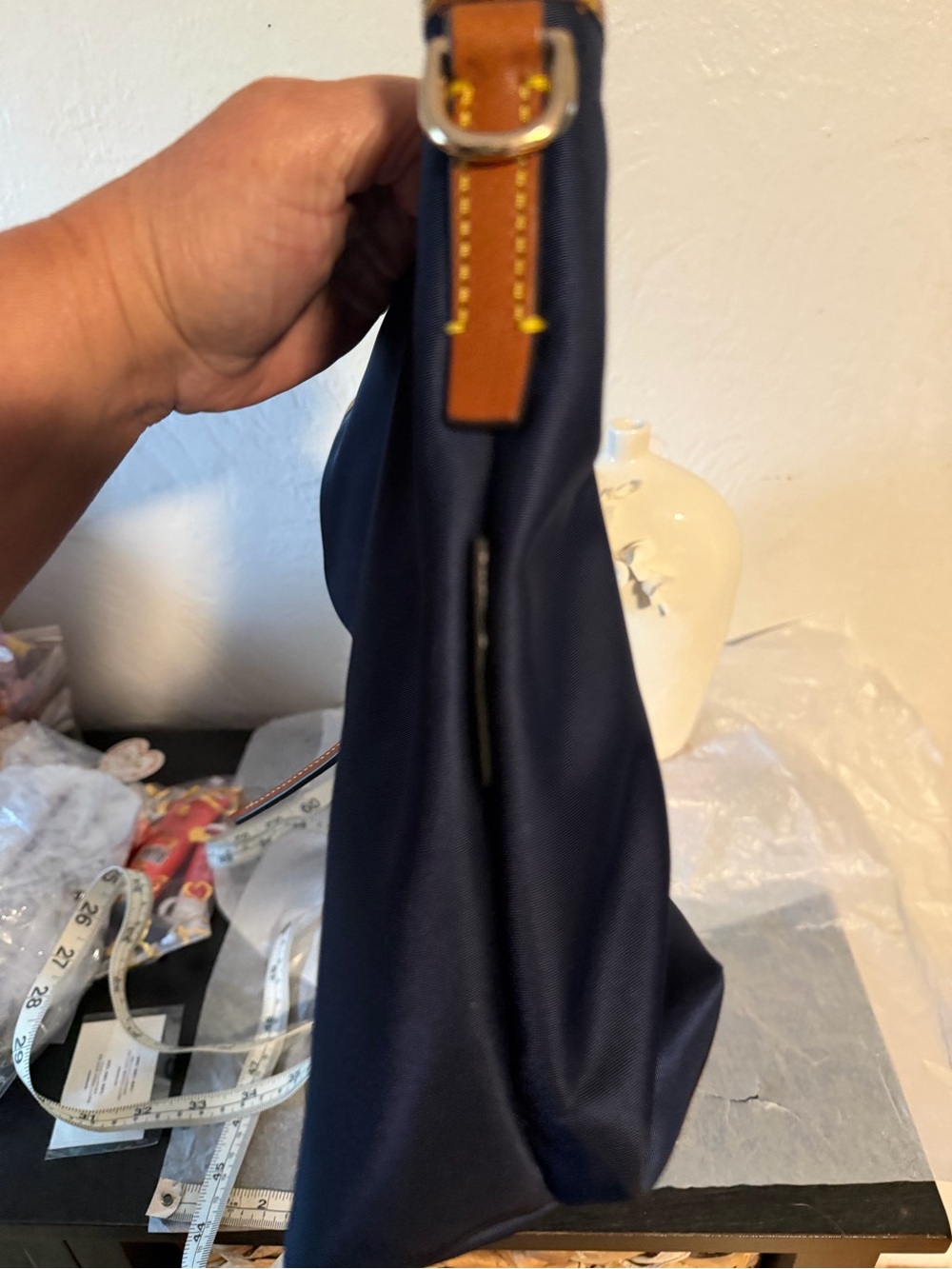 Dooney & Bourke Navy Nylon Crossbody with Brown Leather Trim - Picture 12 of 14